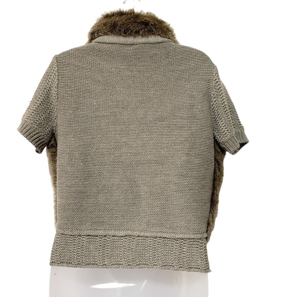 Bisou Bisou Sweater Brown Faux Fur Knit Short Sleeve Button Up XS - Picture 2 of 11